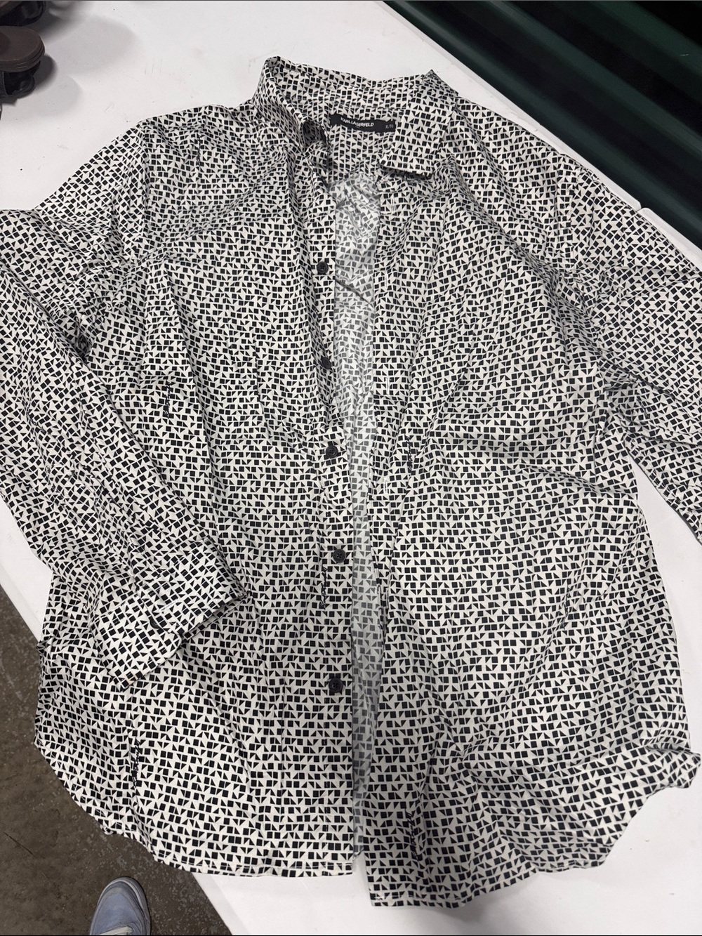 Karl Lagerfeld Black and White Geometric Button-Front Shirt Jacket